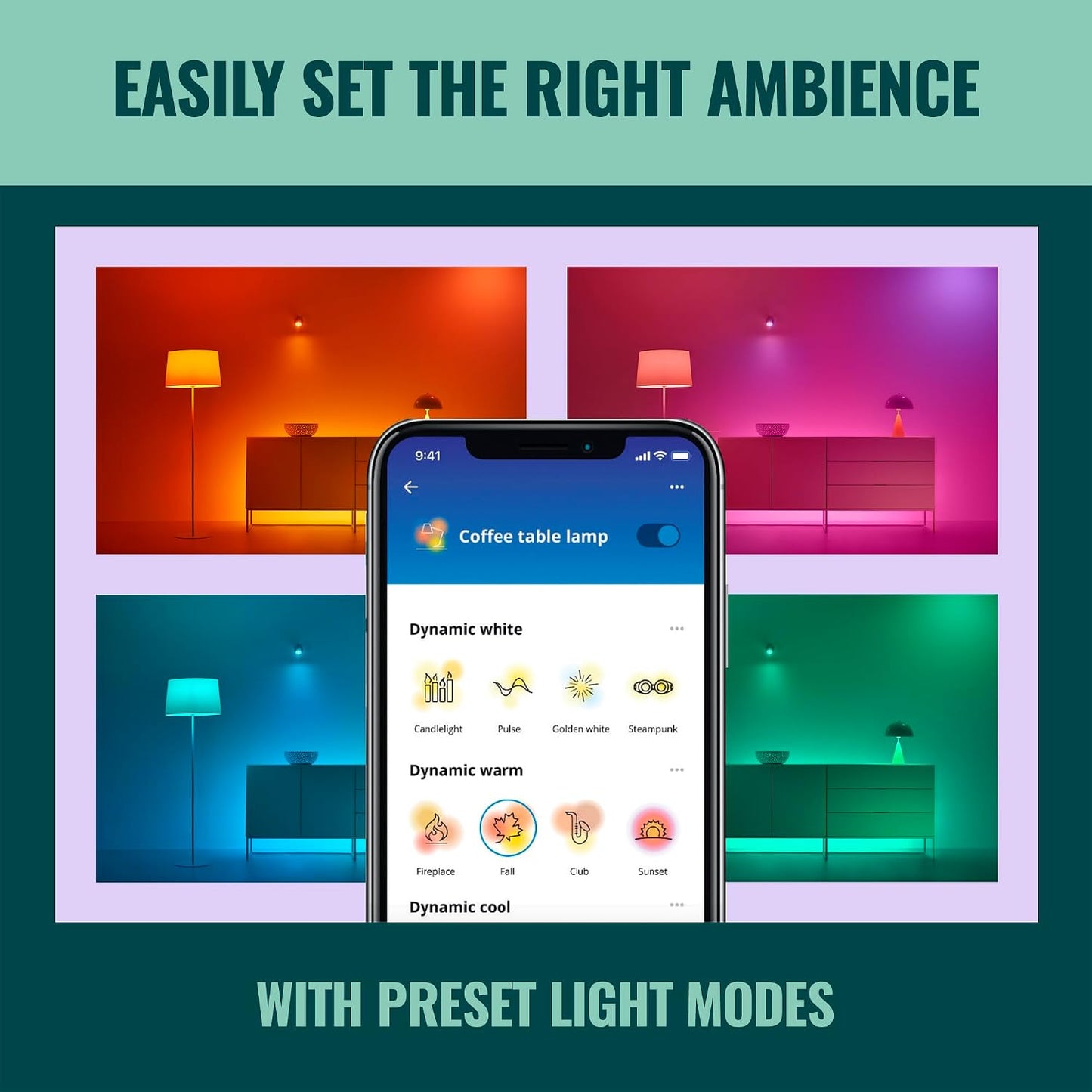 WiZ Connected Smart Light Strip, Sunset/Sunrise Automation, Preset Modes, Control with Voice or App, Full Color RGB Lighting, Voice Control, 50ft Cut to Fit