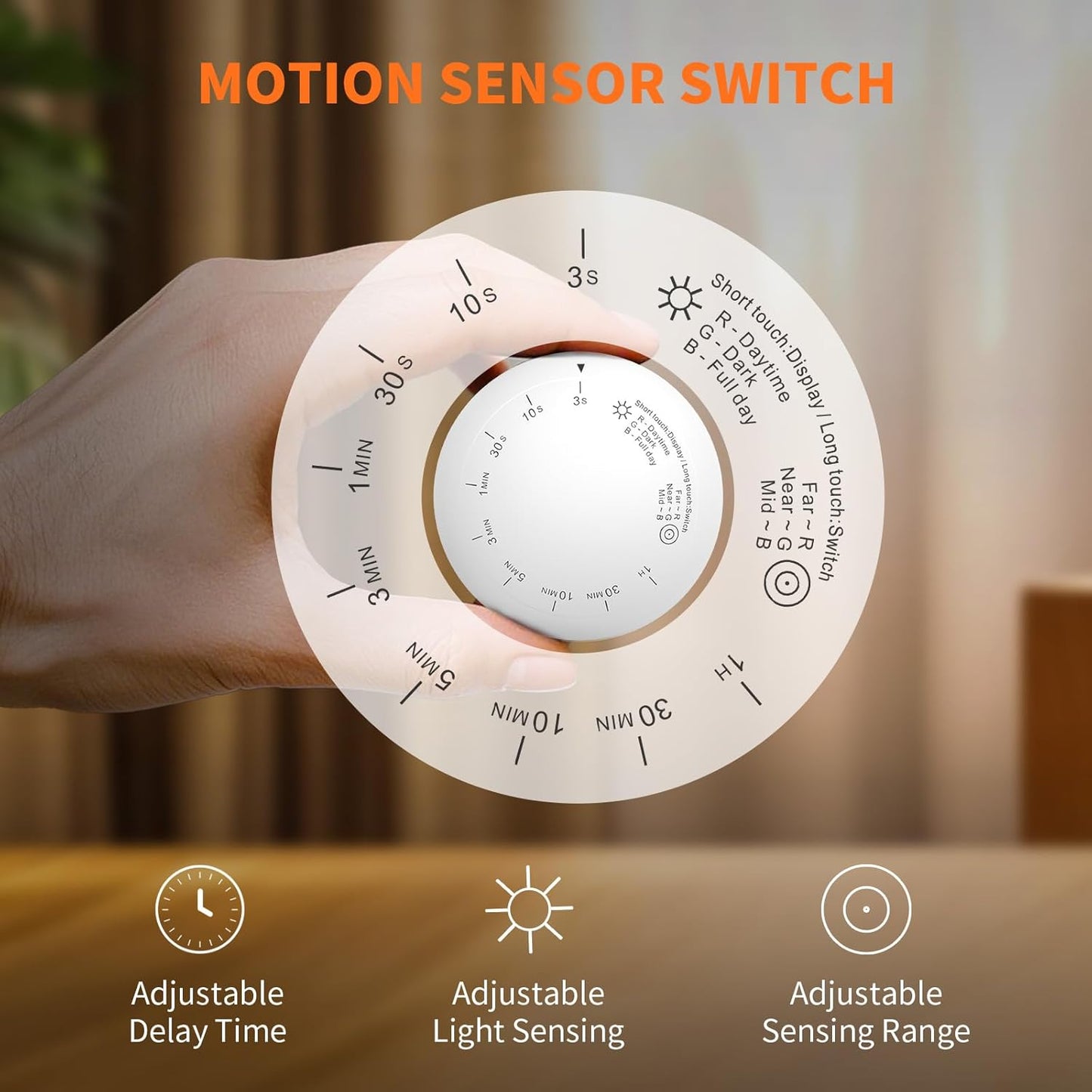 Wireless Motion Sensor Light Switch with Built-in Timer Settings, PIR Motion Sensor Plug Outlet with 3 Adjustable Ranges, Auto On/Off, Ideal for Garage &amp; Storage Room, Compatible with All Light Bulbs