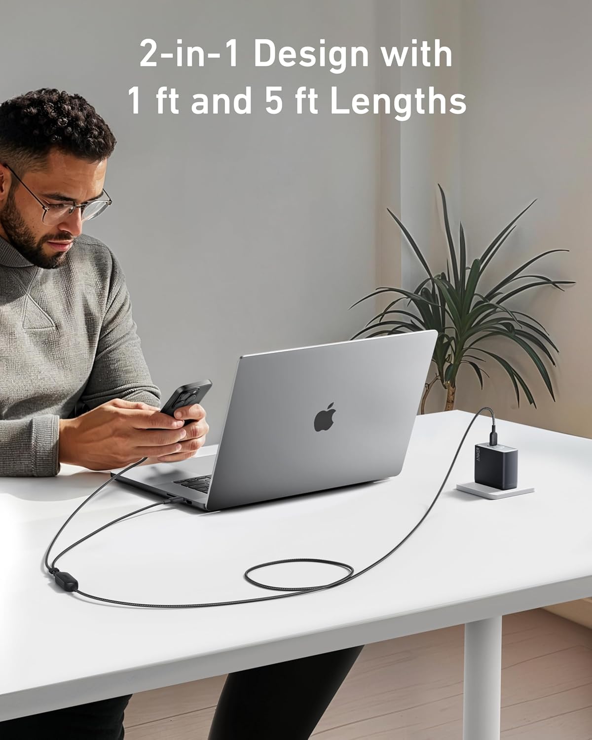 Anker 2-in-1 USB C to USB C Cable, 140W Max (1-Pack, 6 ft, Black)