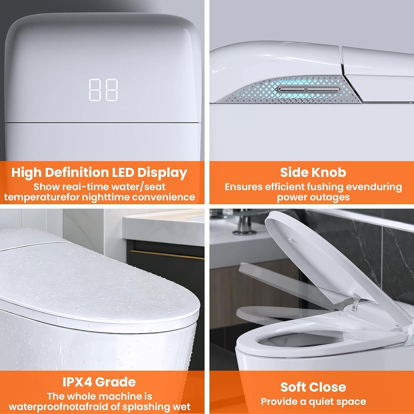Smart Toilet with Tank, No Water Pressure Limit, Automatic Lid Open/Close, Foot Sensor Bidet Toilet, Built-in Fragrance, Warm Air Dryer, ADA Compliant Height Bidet Toilet for Bathroom
