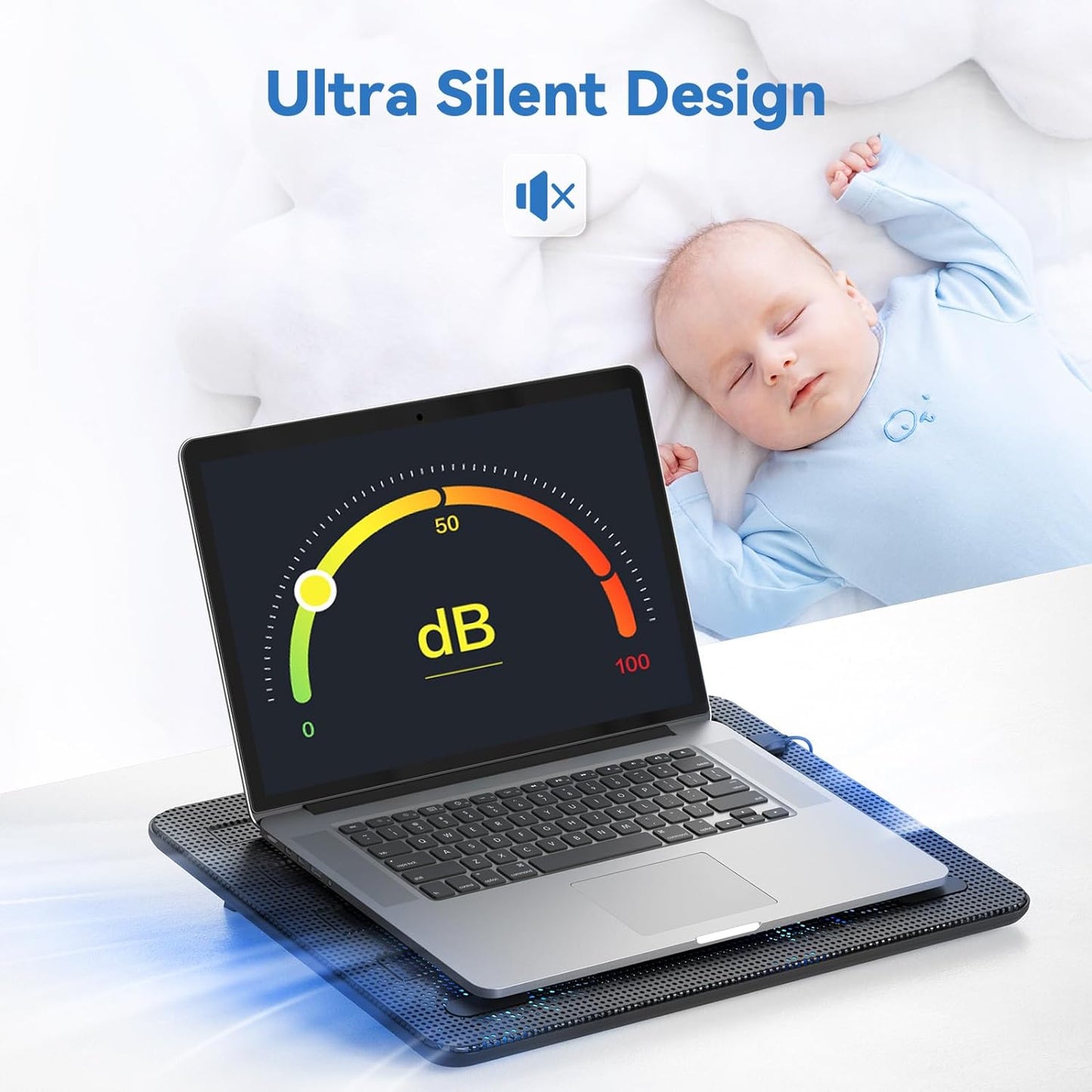 TECKNET Laptop Cooling Pad, Portable Slim Laptop Cooler for 12"-17" Laptops | 60% High-Efficiency Cooling, Whisper-Quiet Design, Dual USB Ports, LED Working Indicator, Alloy Material Mesh