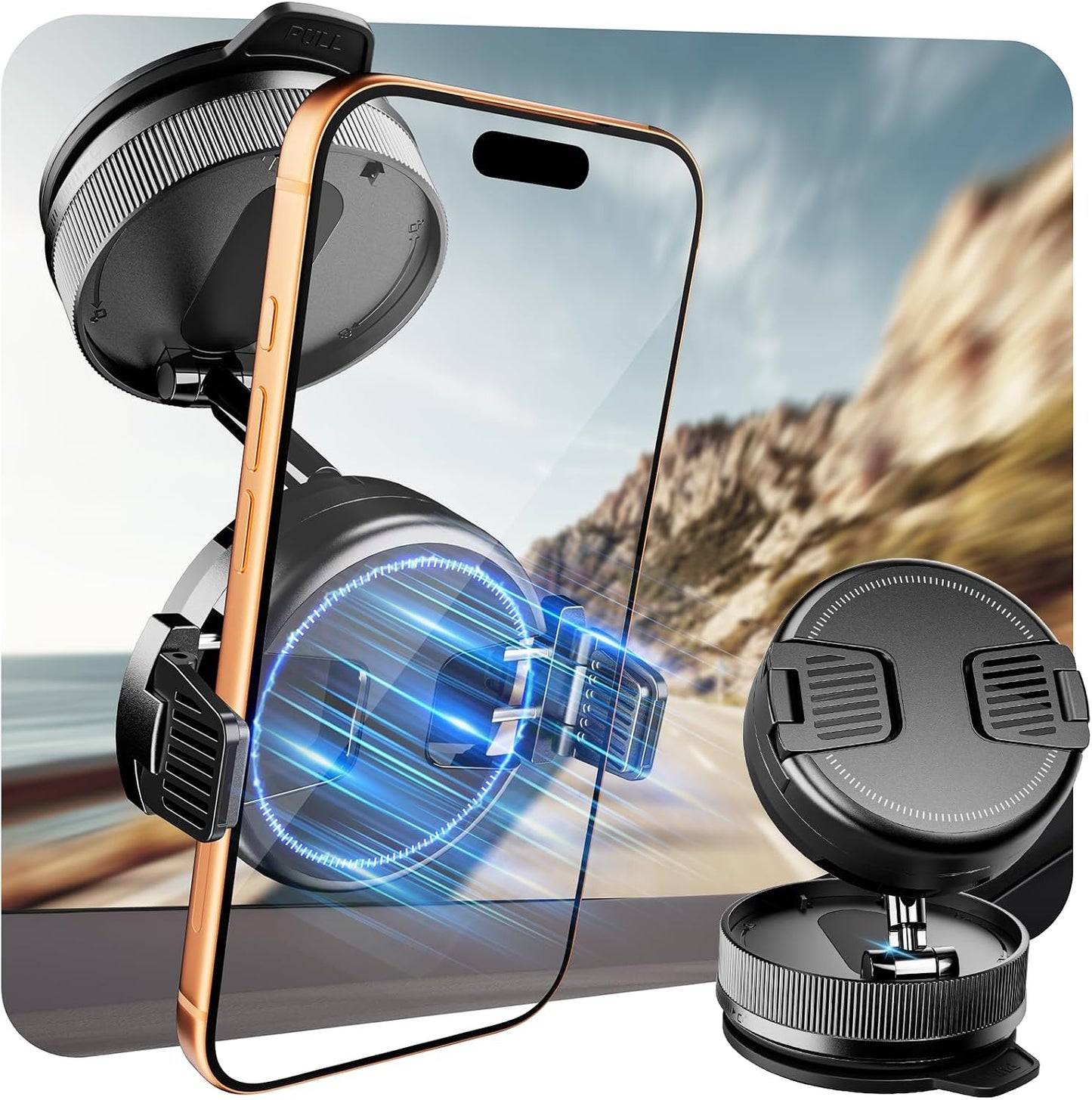 2026 Upgraded 360° Vacuum Magnetic Car Phone Holder for Magsafe [96+LBS Strongest Suction & 2800gf Strongest Magnetic], Adjustable Car Phone Mount for Your Car/Gym/Mirror/Shower for iPhone & Android