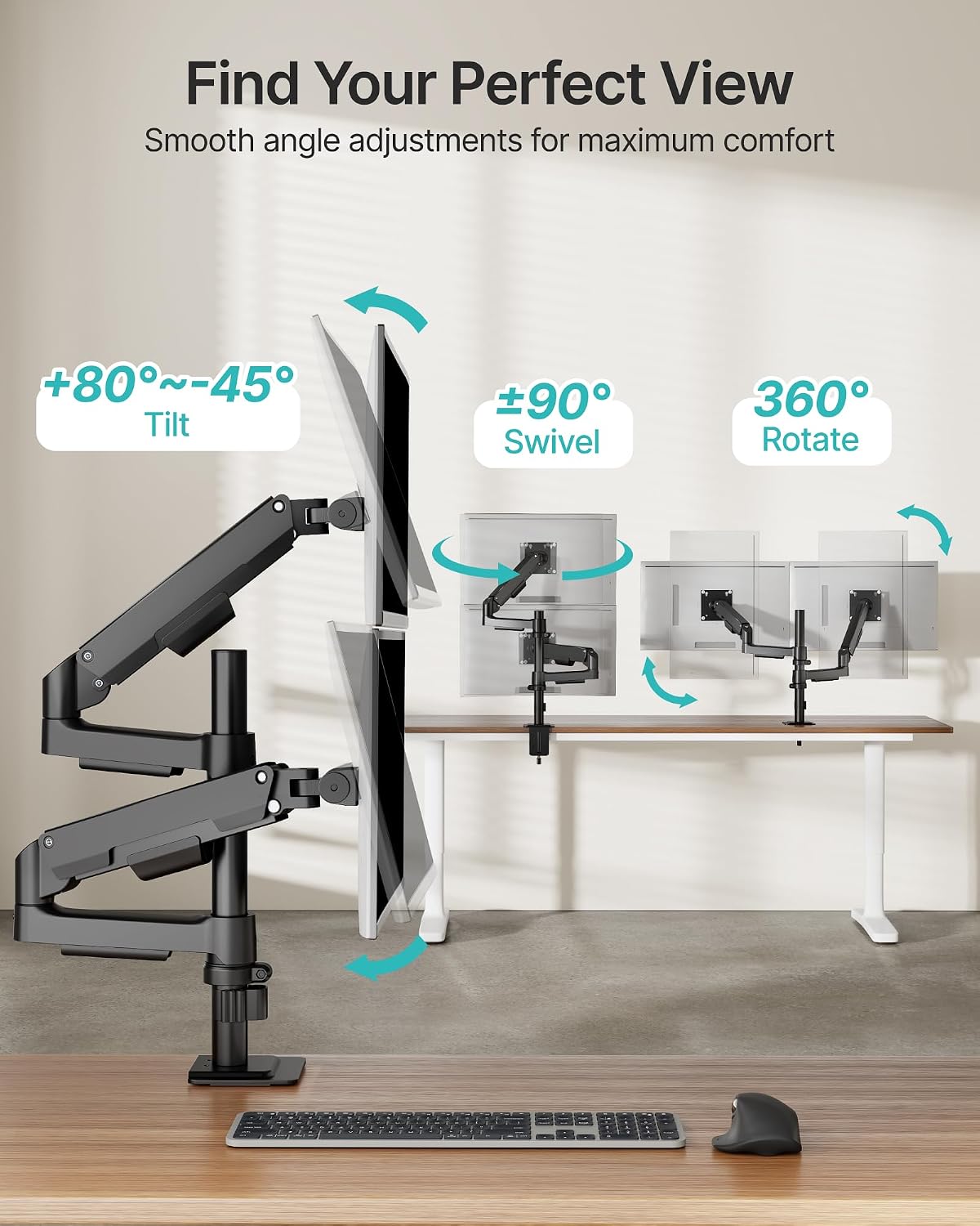 PEGZONE Dual Monitor Stand for 17-32 Inch Screens,Full Motion Desk Mount