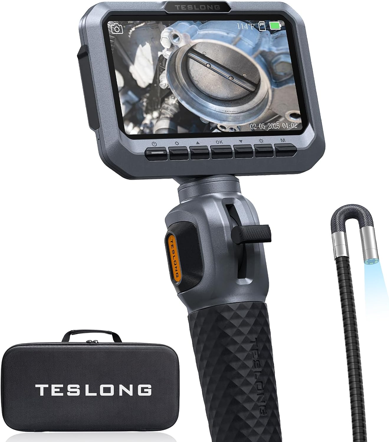 Teslong 5.5mm Slim Probe Two-Way Articulating Borescope for Automotive | 5" IPS Industrial Endoscope 5FT Flexible with 180° Bending & 6 LED Lights - Inspection Camera for Engine, HVAC, Mechanics