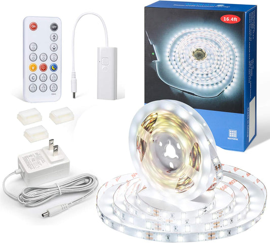 WOBANE 16.4ft White LED Strip Lights with RF Remote,Dimmable Tape Lights