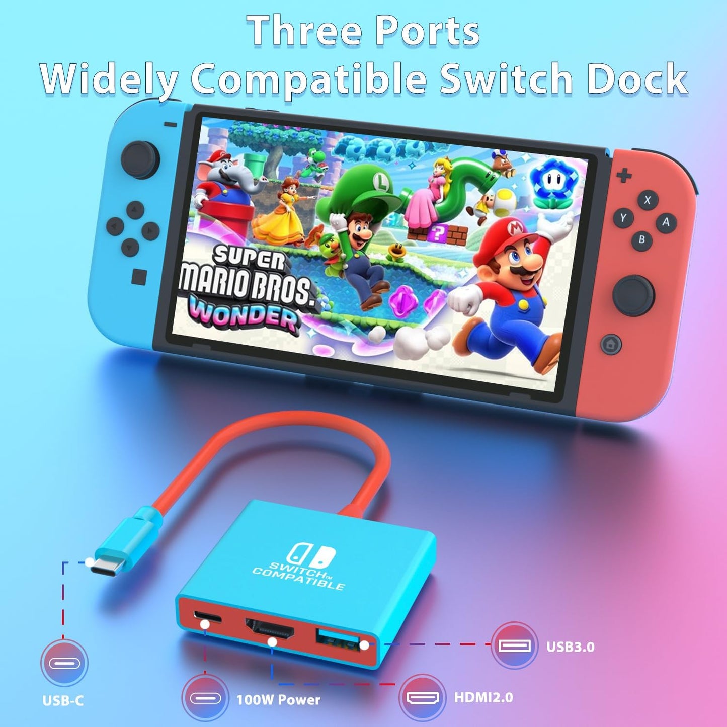 pdobq Switch Dock Switch Docking Station for Nintendo, Portable Switch2 TV Adapter Support 4K/60HZ TV Mode Compatible Steam Deck/Switch OLED, Travel Dock with HDMI2.0 USB3.0 Port