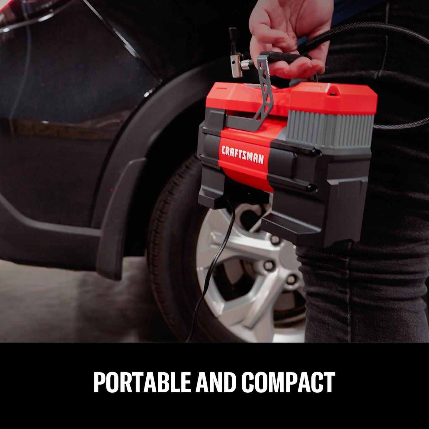 CRAFTSMAN Portable 12V Tire Inflator with Digital Gauge & Auto Shut-Off | 150 PSI Air Compressor with LED Light and 12V DC Car Plug Compact Air Pump for Car Tires, Bikes & Sports Equipment