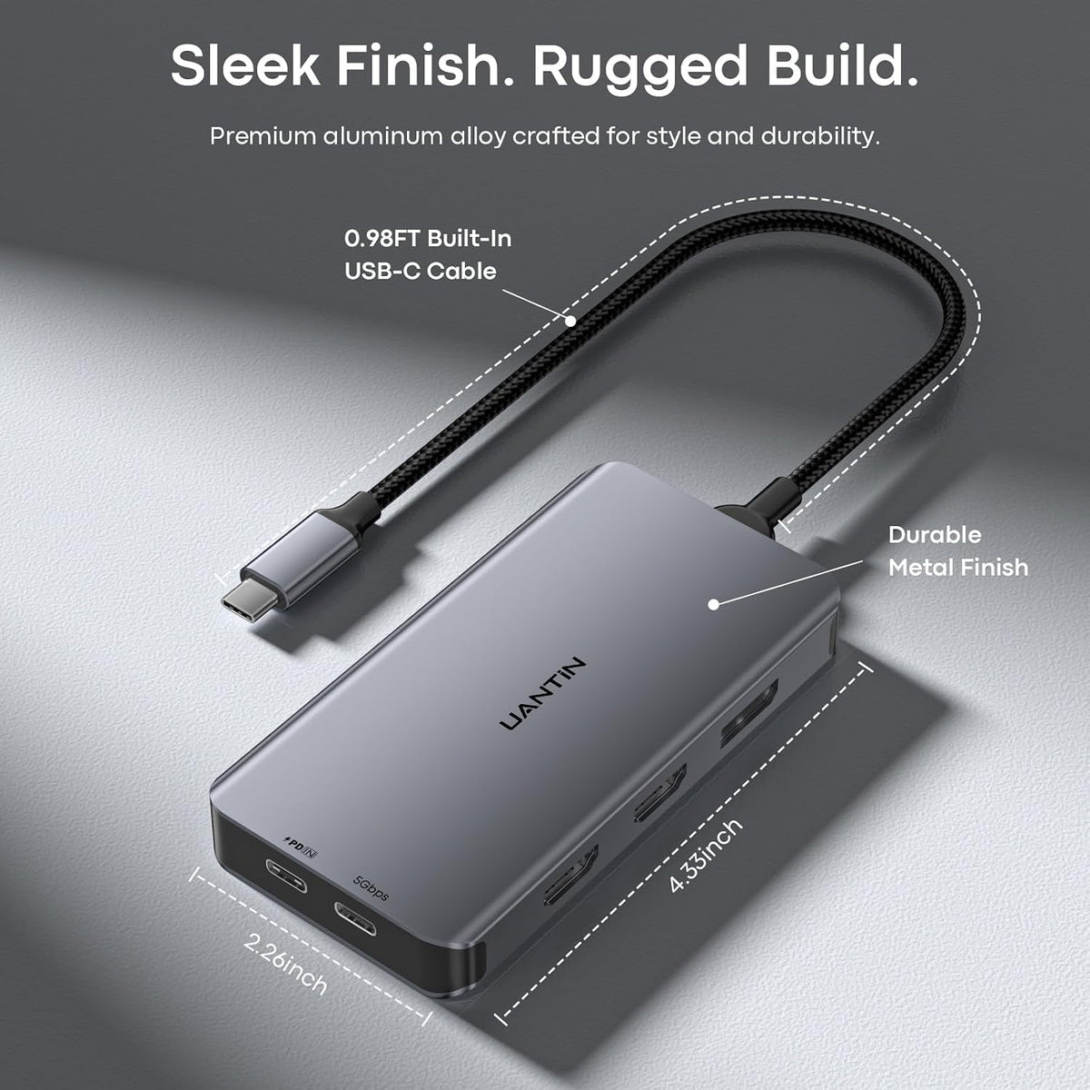 UANTIN Laptop Docking Station 3 Monitors, 8-in-1 USB C Dock with 2 HDMI, DP
