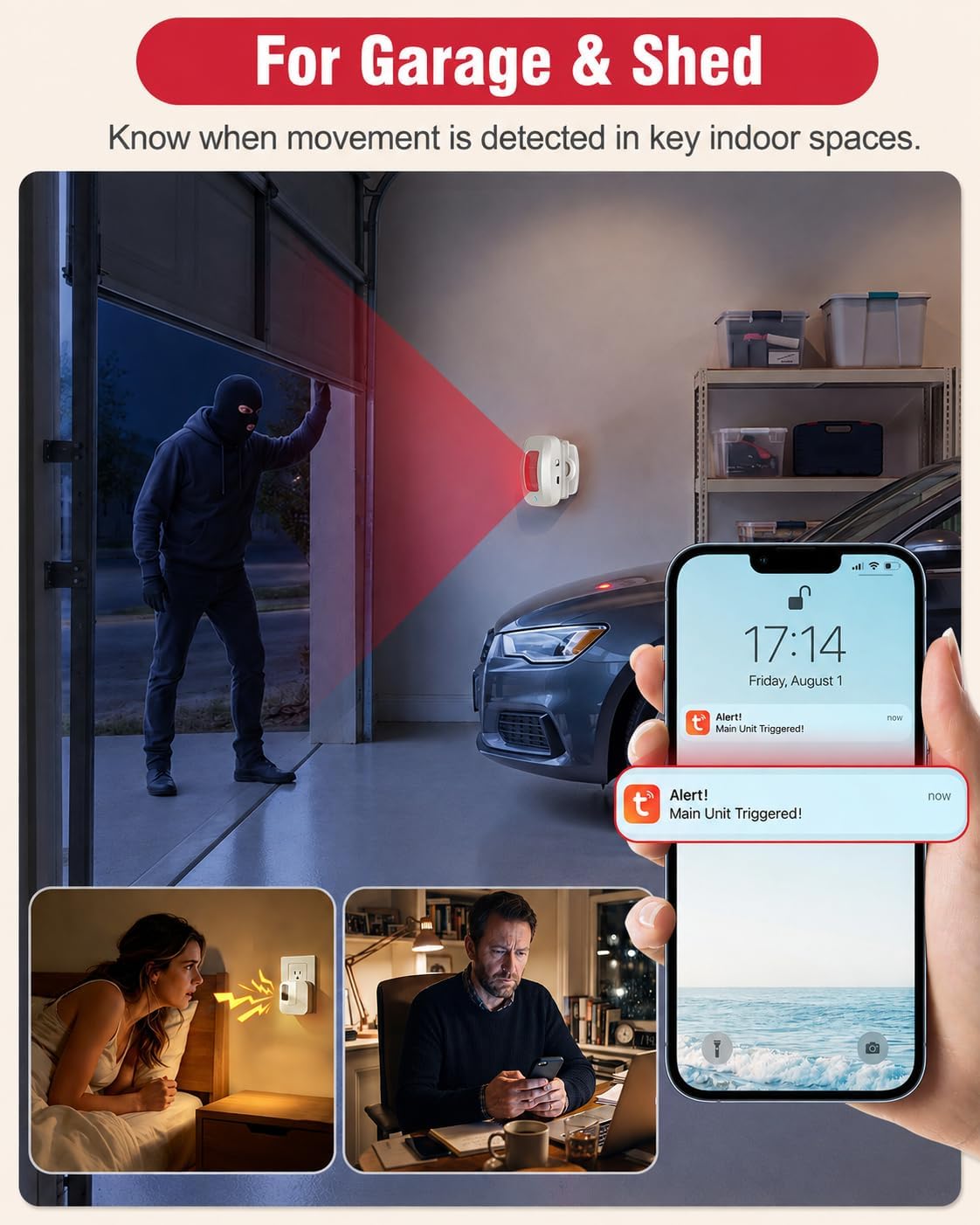 CallToU WiFi Motion Sensor Door Chime, Smart Motion Alert System with App Notifications & Instant Phone Alerts, Entry Sensor for Home, Pet Monitoring, Elderly Care and Store Entrance