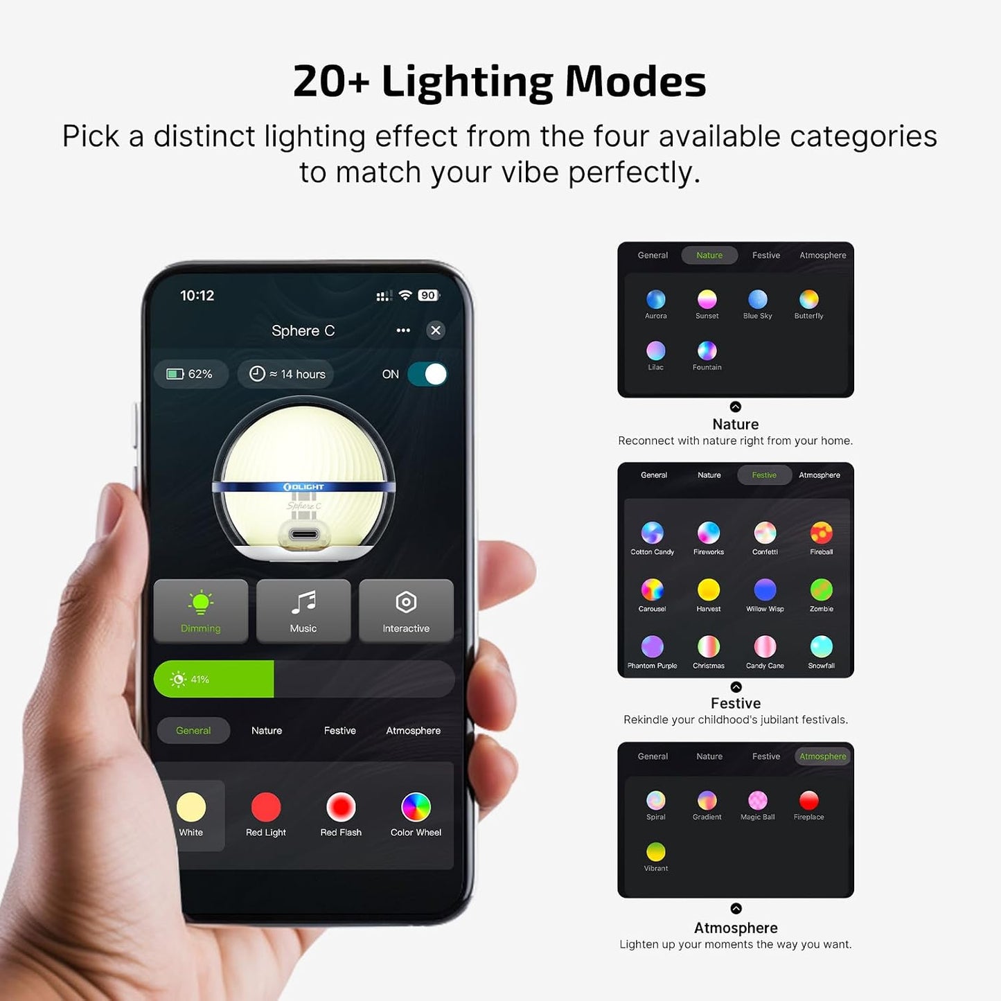 OLIGHT Sphere C Smart Night Light, USB-C Rechargeable, Ambient Table Lamp with APP Control, 75 Lumens RGB Dimmable Bedside lamp, Portable for Parties, Camping, Decoration (Type-C Cable Excluded)