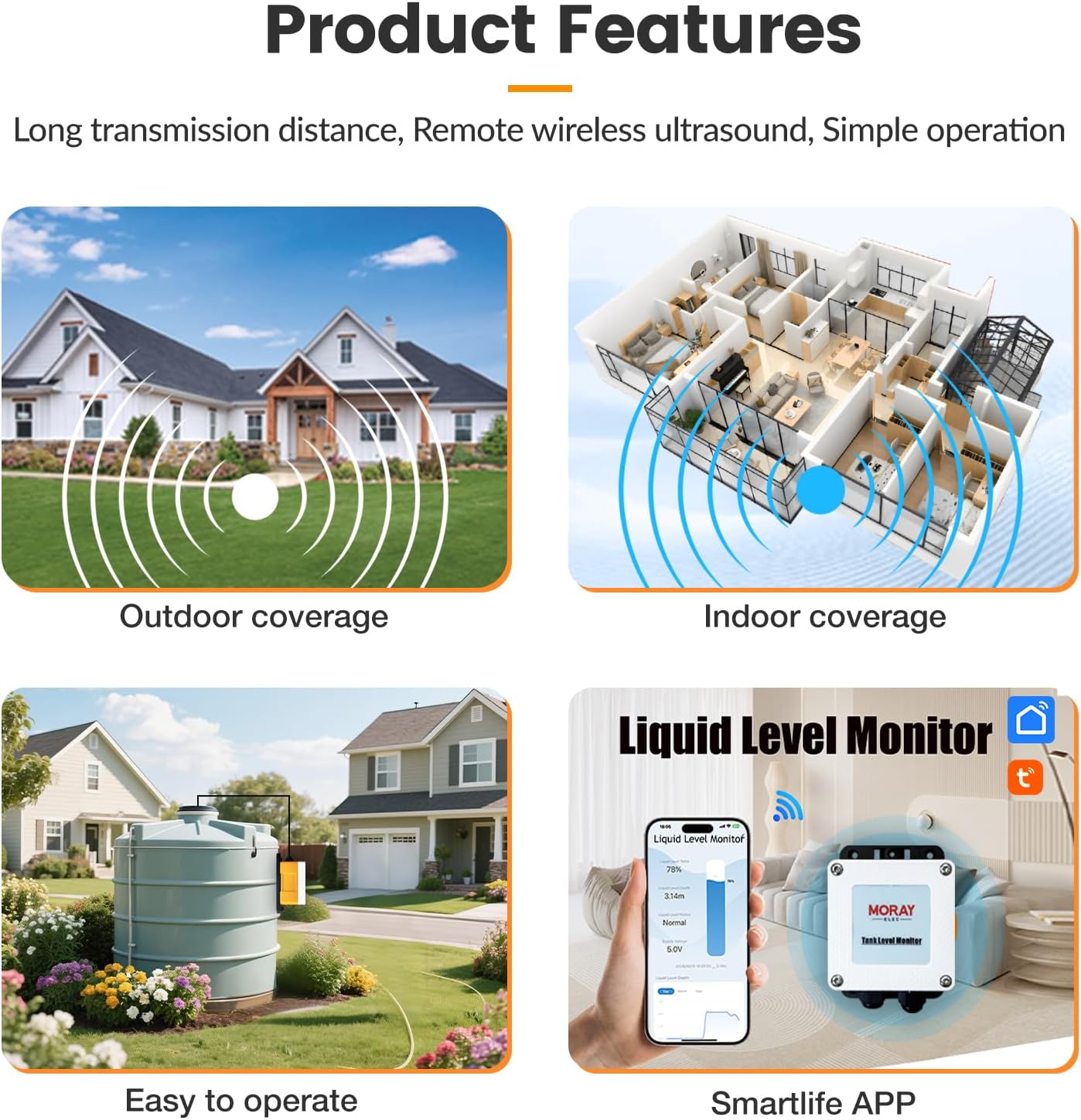 Moray Smart WiFi Water Level Sensor Submersible Tank Level Monitor Water Level Transmitter , Automatic Alarm Indicator for Smart Life APP ZigBee Smart Home Remote IP67 Waterproof (ME202Z5m)