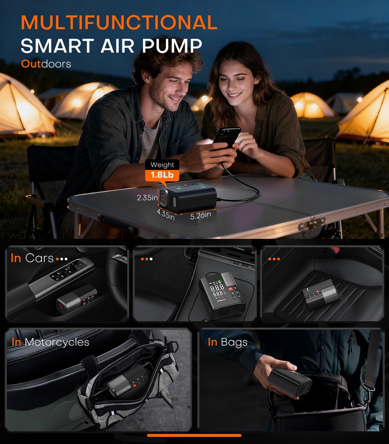 Tire Inflator Portable Air Compressor, SuperBars 7X Faster Air Pump with APP, 160PSI 48LPM Electric Tire Pump with 10400mAh Battery, 45W Faster Charging, Tire Inflator for Car SUV Pickup RV MPV Truck