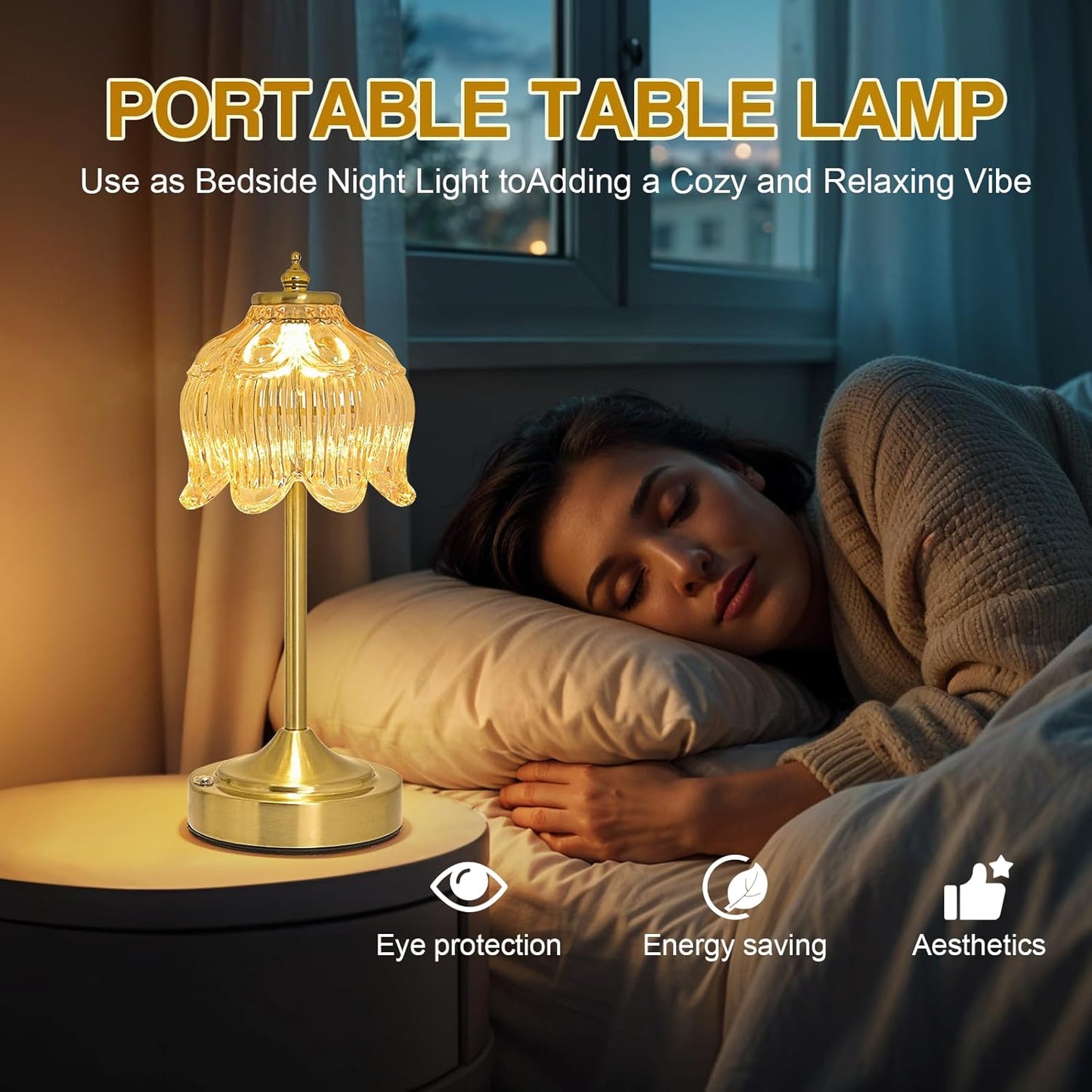Cordless Lotus Flower Table Lamp, 5200mAh Rechargeable Battery Operated Portable Lamp, 3-Color Dimmable Touch Control Small Desk Lamp for Bedroom, Office, Kitchen, Nightstand,Room Decor (Flower Amber)