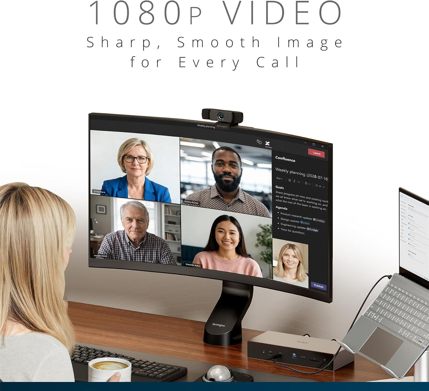 Kensington W1060 EQ 1080p Fixed Focus Webcam with Stereo Microphones, Auto Light Correction, USB Plug‑and‑Play for PC & Mac (K81171WW)