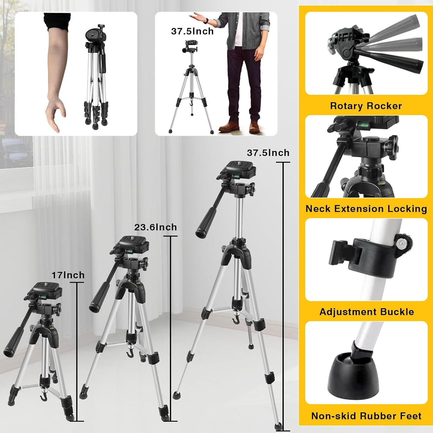 Alloyman Laser Level with Tripod, Laser Level 4× 360° Self Leveling | Green Line Lazer Leveler Tool with with 2Pcs Lithium Batteries, Ideal for Picture Hanging, Tile, Home Renovation, Indoor