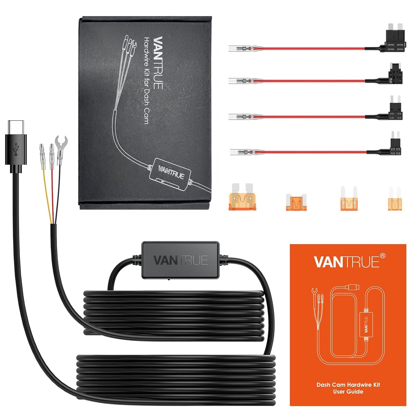 Vantrue 11.5ft USB-C Hardwire Kit, Compatible with All Vantrue Dashcams | 12V–24V to 5V, Hardwire Kit with Acc Functionality, Low Voltage Protection for Dash Cam, 24/7 Parking Mode for DashCam