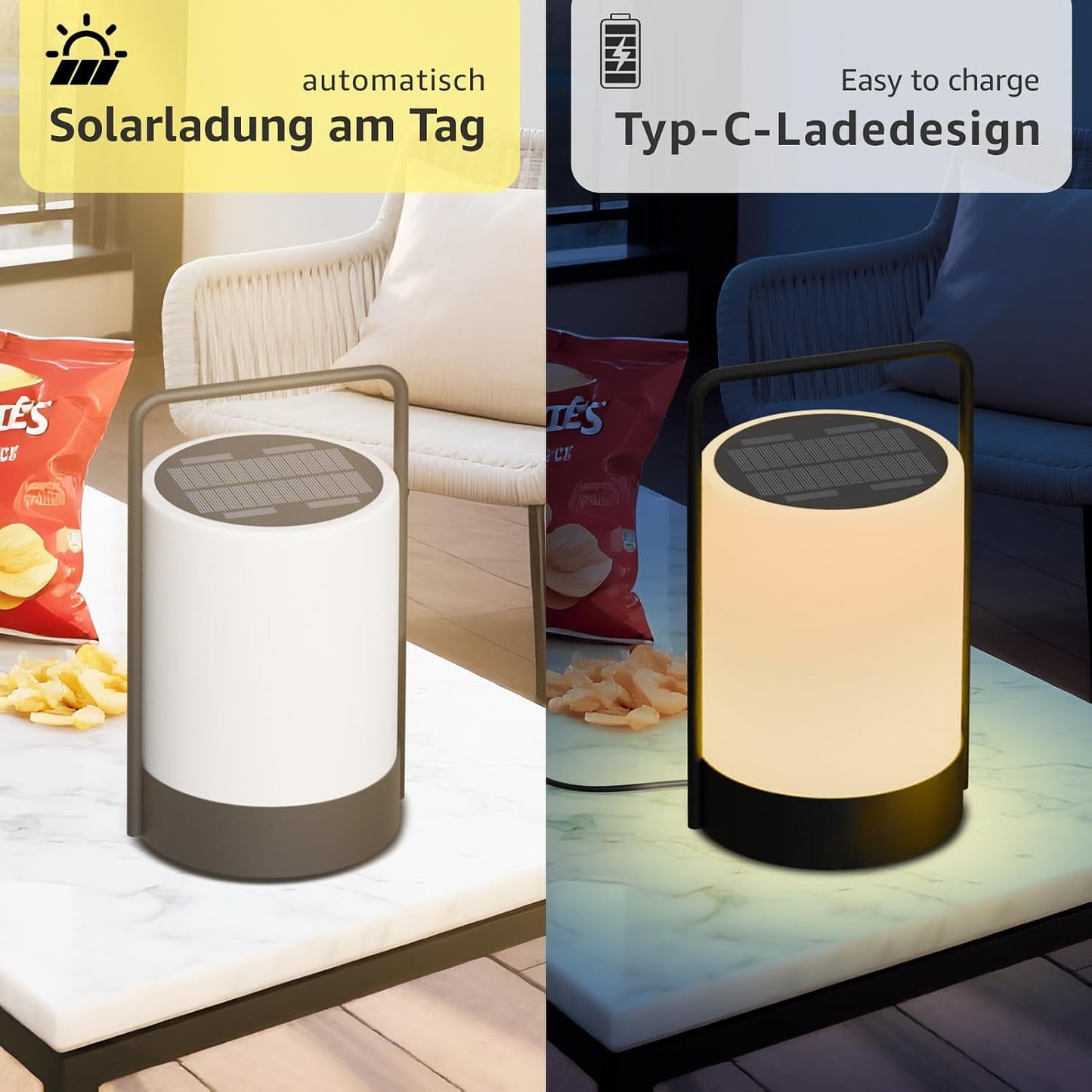 uuffoo Solar Lantern Outdoor Waterproof Table Lamp Cordless Metal Frame | IP44 Weather Resistant RGB and Warm White 7-15H Battery Life for Indoor Outdoor Patio Camping Restaurant Terrace By the Pool