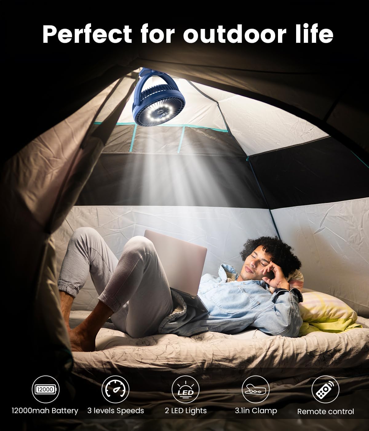 8" Clip on Fan, 20000mAh Rechargeable Fan Battery Portable, Strong Airflow | 3 Speeds, USB Fan Small Desk Fan Personal Quiet Fan for Office, Stroller, Bedroom, Camping, Gifts for Men, Blue