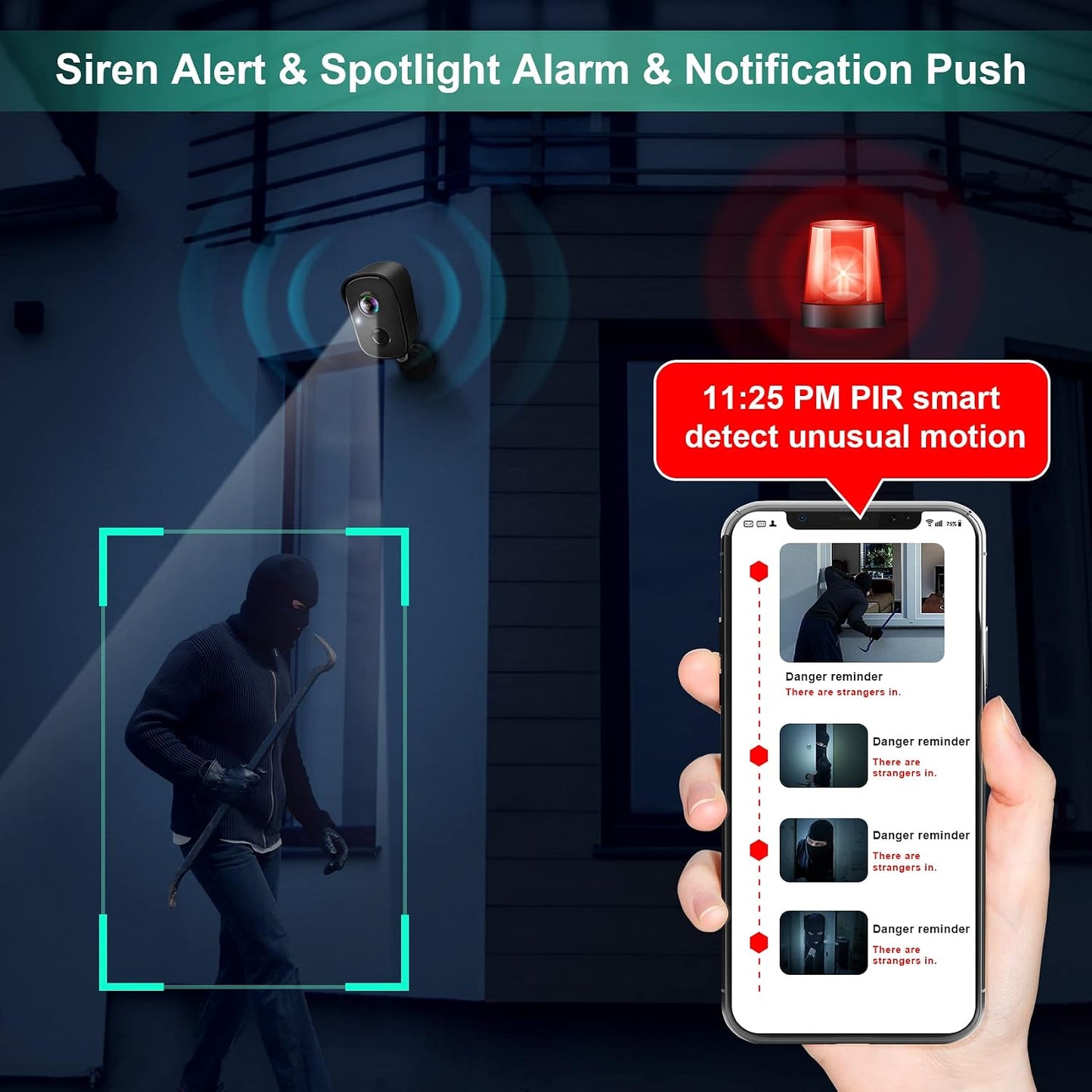 Security Cameras Wireless Outdoor, 2K Indoor Cameras for Home Security Battery Powered, AI Motion Detection, Color Night Vision, 2-Way Talk, Spotlight Siren Alarm, Cloud & SD Storage-Jet Black Camera
