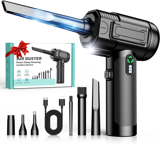 Compressed Air Duster, 130000RPM Rechargeable Electric Air Blower Cordless | Powerful Jet Blower with LED Light Mini Air Blower Rechargeable & Reusable Cleaning Blower for Car, PC and Home Cleaning Kit