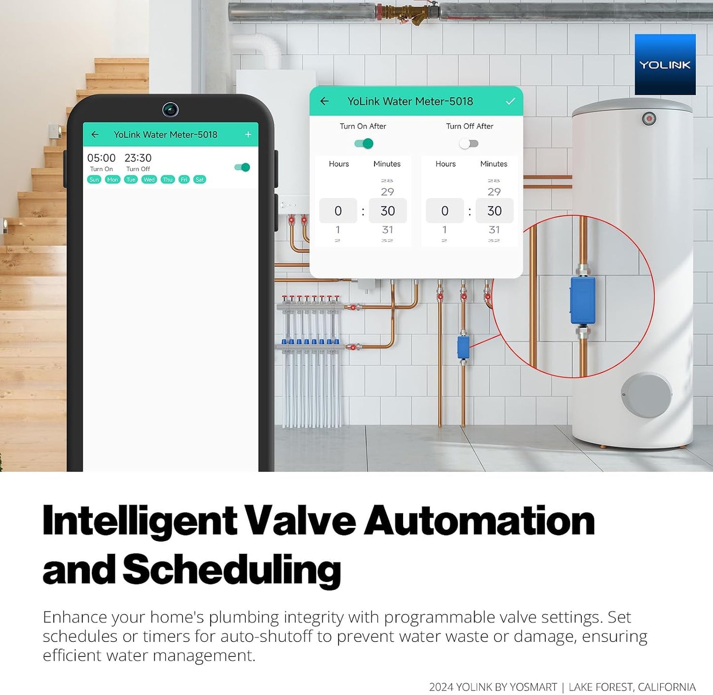 NSF Certified YoLink FlowSmart All-in-One Smart Water Meter & Auto Shutoff for ¾″ Pipes, LoRa Long-Range, Real-Time Leak Detection, 10-Year Battery, 80+ Device Ecosystem, Hub Included – YS5018