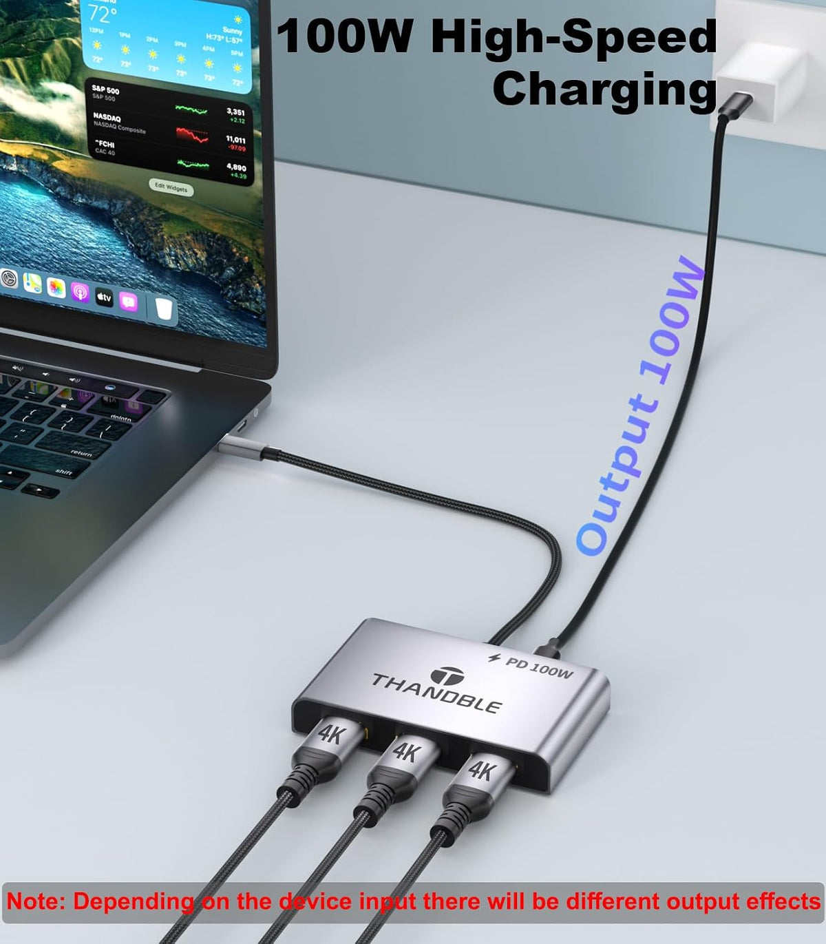 USB C to 3 HDMI Adapter with PD 100W, 4K60Hz HDMI Splitter Extended Display