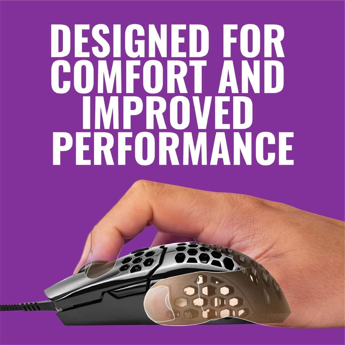 Cooler Master MM710 Glossy Black Gaming Mouse with Lightweight Honeycomb Shell, Ultraweave Cable, 16000 DPI Optical Sensor