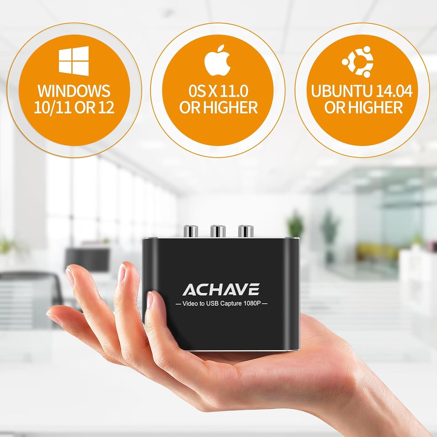 ACHAVE Video to USB Audio Video Capture with HDMI Output,VHS to Digital Converter-Input HDMI, AV, RCA, S-Video, VCR, VHS, Camcorder, Video8, Hi8, DVD, Gaming Systems - USB-C Plug & Play