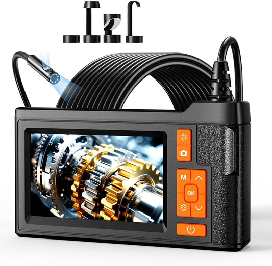 Dual Lens Borescope Inspection Camera, 4.3" HD Screen 1080P Photo Video | Endoscope Camera with 32GB Card, 8+1 Lights, 16.4FT Semi-Rigid Cable, IP67 Waterproof Snake Camera for Automotive, Pipe, HVAC