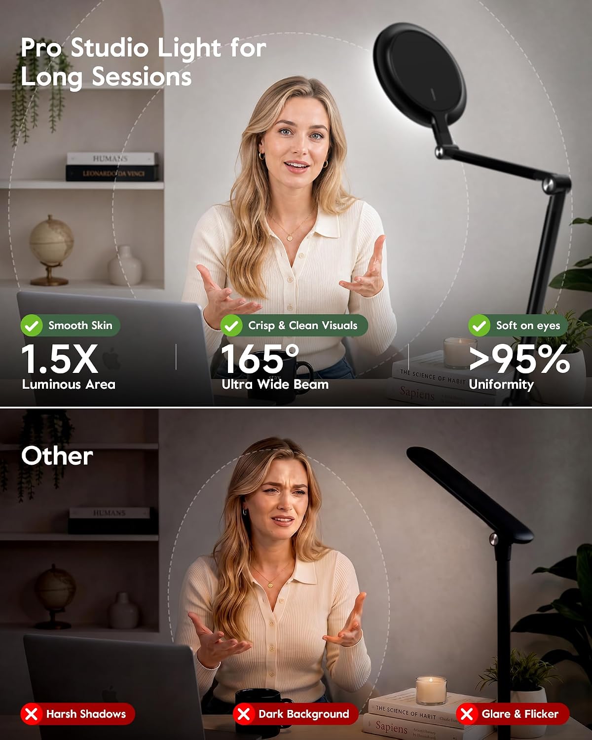 LitONES Desk Lamp for Home Office, Professional Video Call Light