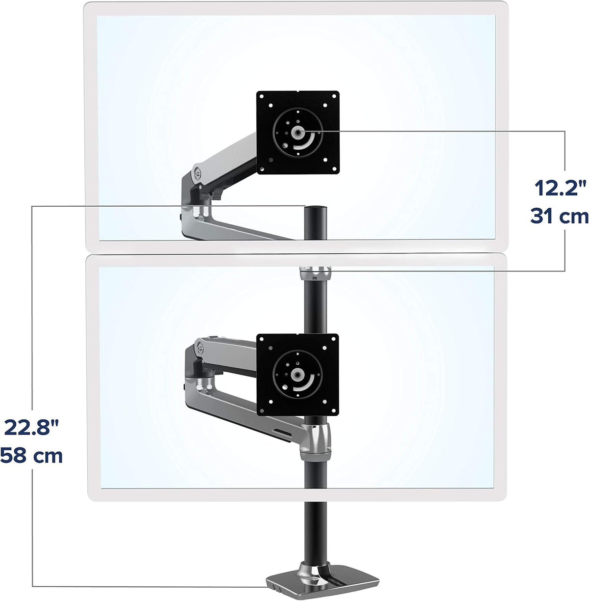 Ergotron – LX Vertical Stacking Dual Monitor Arm, VESA Desk Mount – for 2 Monitors Up to 40 Inches, 7 to 22 lbs Each – Tall Pole, Polished Aluminum