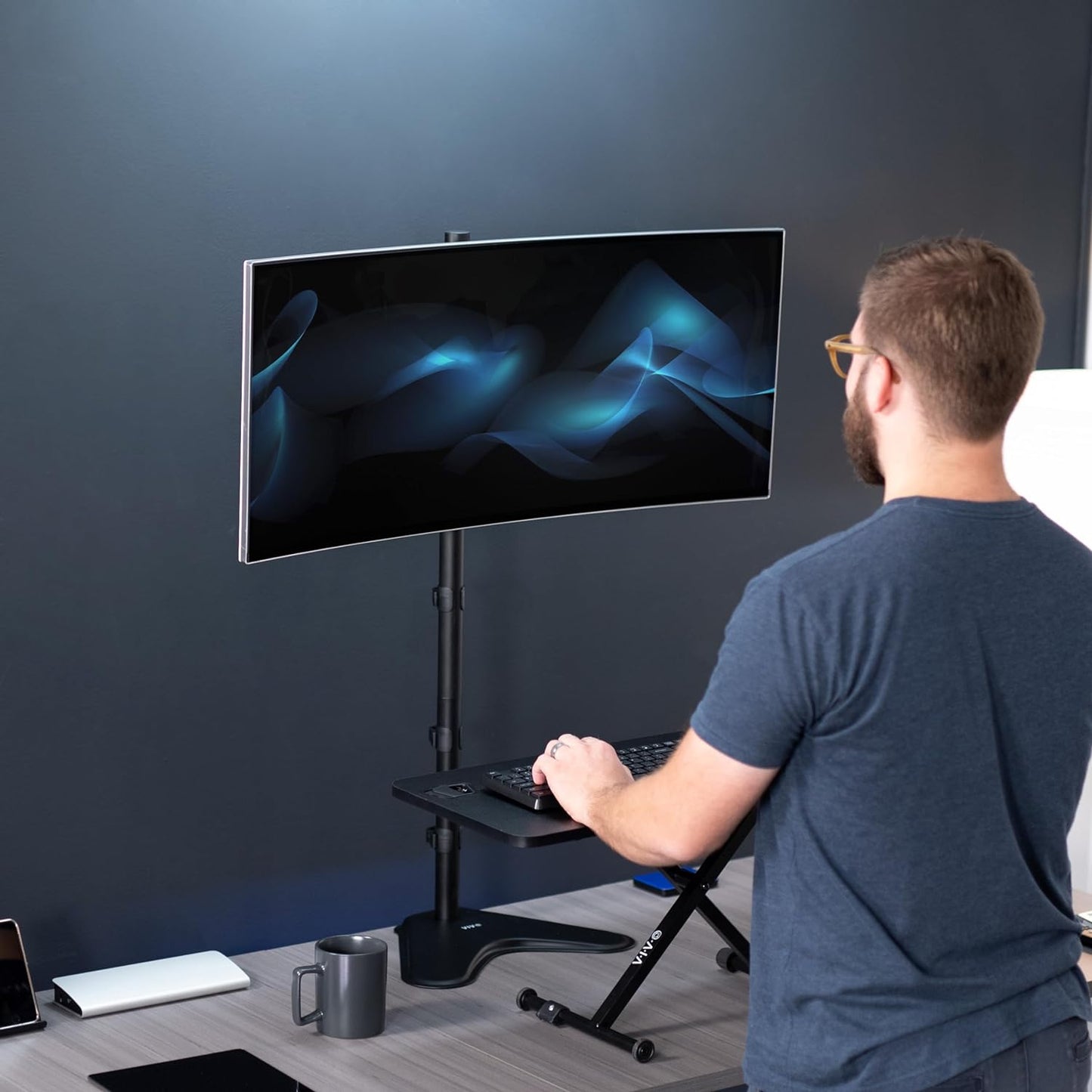 VIVO Single Monitor Desk Stand for 13 to 27 inch Screens, STAND-V011H | Black, Articulating, Freestanding Adjustable Monitor Arm, Extra Tall Computer Stand for 1 Monitor, Holds 22 lbs