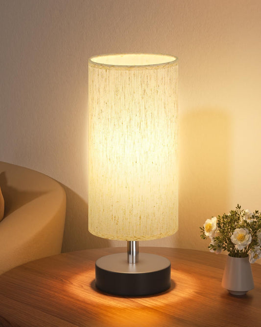 PartageiZ Small Table Lamp for Bedroom - Bedside Lamps for Night Stands | Bulb not Included | Minimalist Desk Lamp | Linen Fabric Shade | for Living Room | for Dorm | 11.6" Inline Control