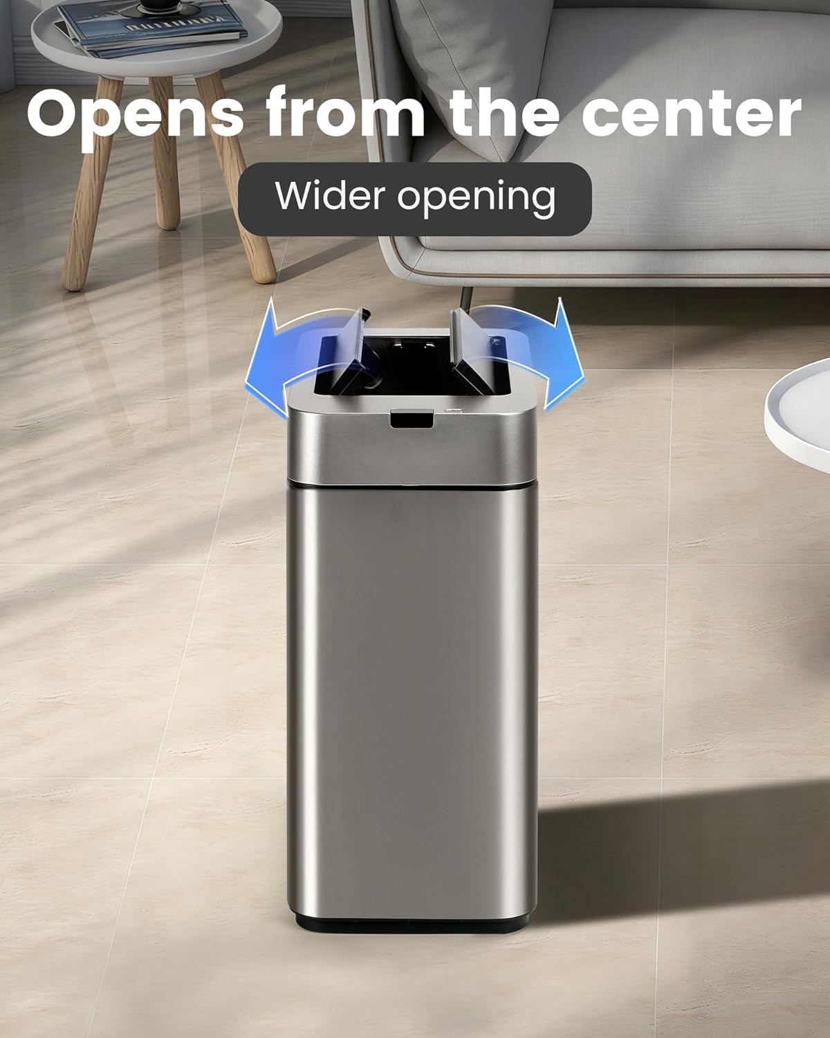ELPHECO Slim Bathroom Trash Can with Lid 2.6 Gallon Smart Trash Can Silver