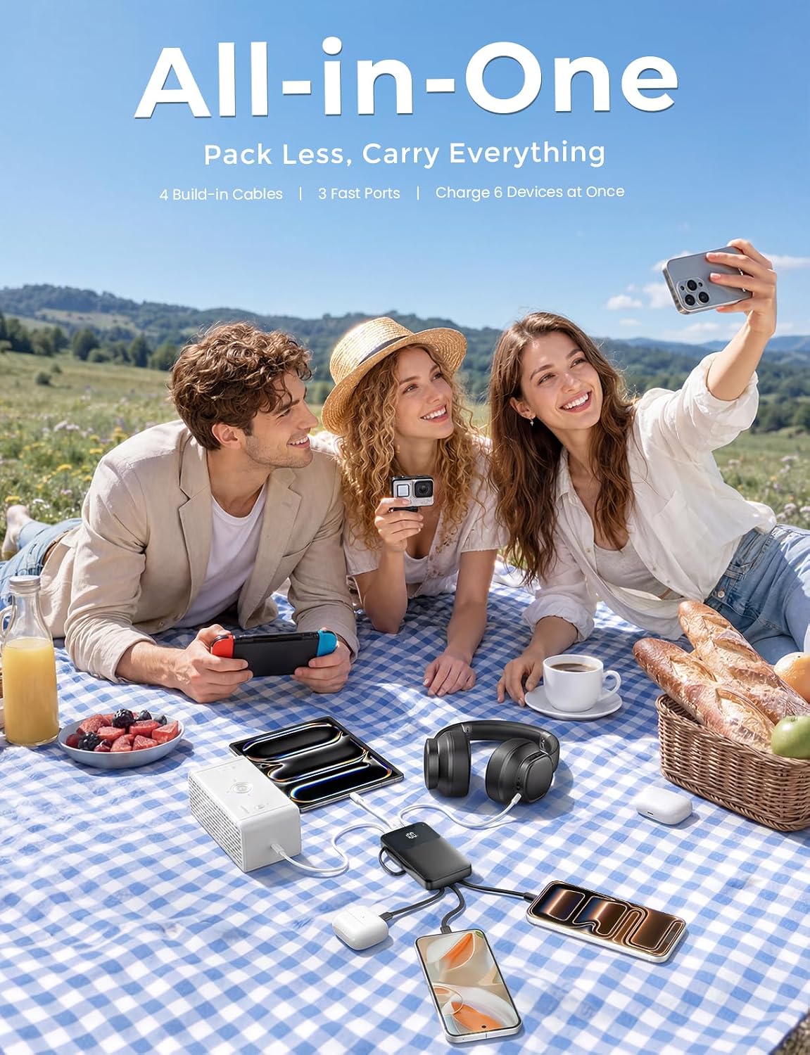 15000mAh Portable Charger Power Bank, Smaller Built-in 4 Cables, 22.5W | 50% More Capacity, 45% Smaller, Slim Travel Essential Battery Pack, 30-Min Fast Charge to 50% for iPhone/Samsung, Black