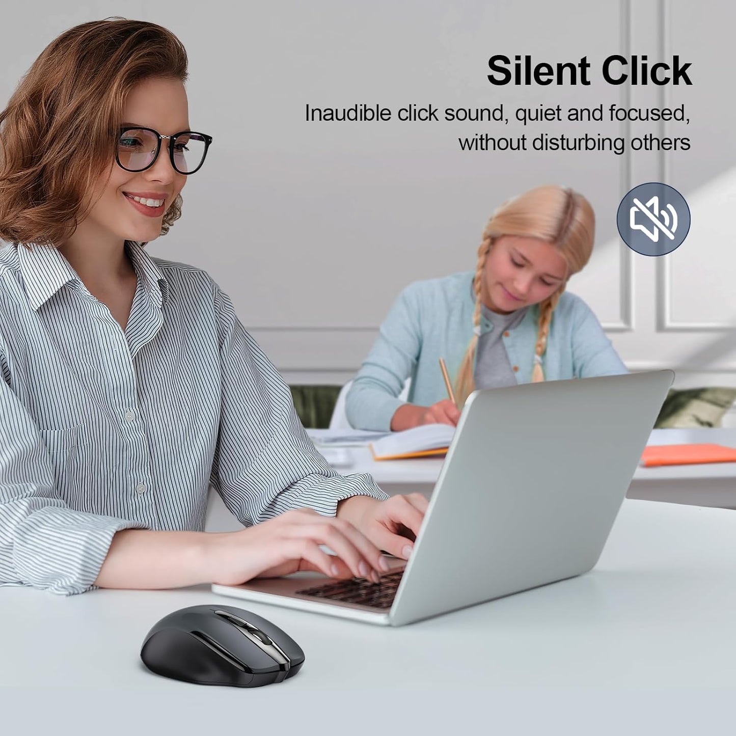 TECKNET Wireless Mouse, BT 5.0/2.4G, Silent 4800 DPI 6 Buttons, Grey | Bluetooth 5.0/3.0 & USB A, 2-Device Easy Switch, Wide OS Compatible, 6-DPI, Ergonomic for S/M Hands, Extended Battery