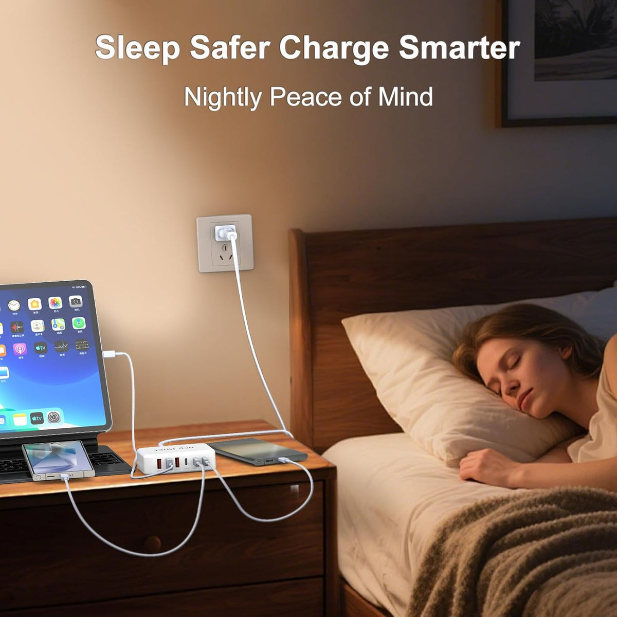 130W Charging Station 6-Port Type C Fast Charger Block-White | Charging Station Multiport Adpater for iPhone 17/16/15/14/13/Pro Max/Plus iPad mini/Pro Galaxy S26/S25 5ft Power Cord- White
