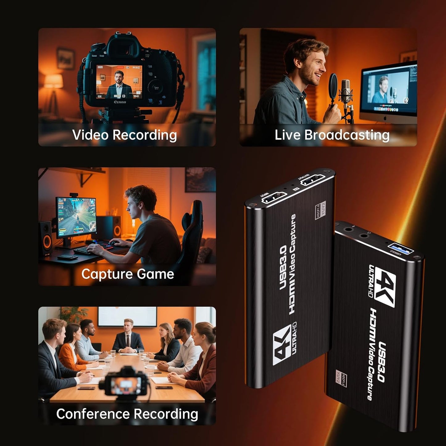 Newhope USB 3.0 HDMI Capture Card, 1080P 60FPS Capture with 4K Pass-Through | 2K 30FPS/1080P 60FPS capture and streaming with low-latency 4K pass-through for PS4, PS5, Switch 2, Xbox, PC, Mac and camera.