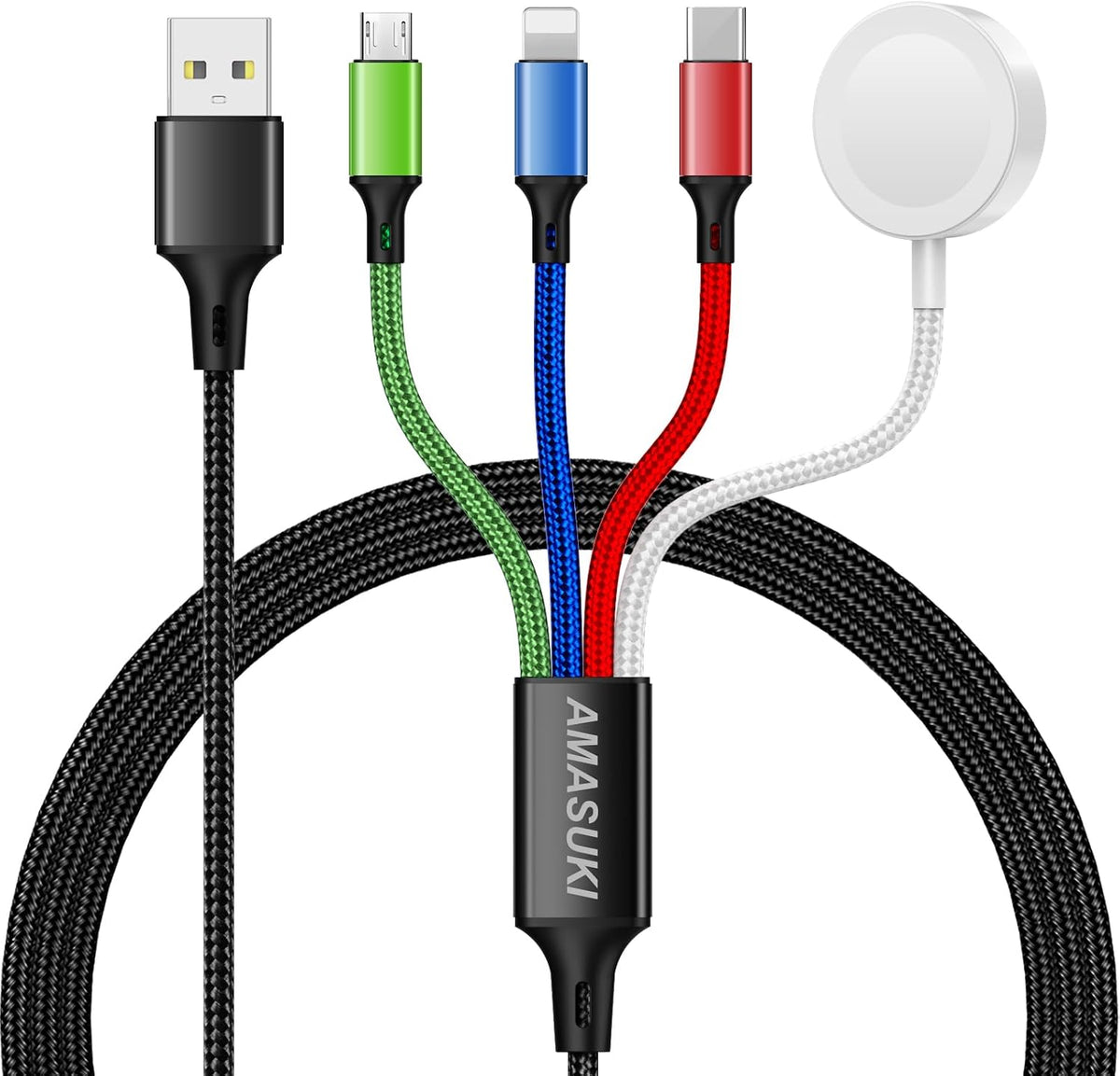 Cruise Essentials 2026,Travel Essentials,4 in 1 for Apple Watch Charger/iPhone Charger/Multi Charging Cable Camping Vacation,USB C/L/Micro Portable Charger for iWatch 11-1/iPhone 17-12,Car-4FT