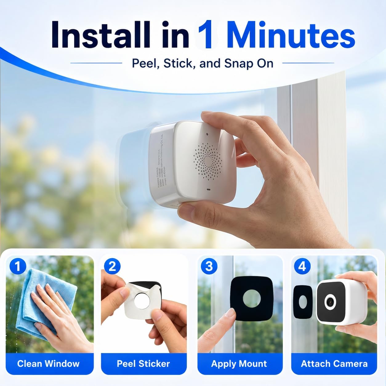 SOIADV 2.5K Window Camera Wireless,No-Drill Install,2.4GHz & 5GHz WiFi Indoor Cameras for Home Security,AI Human Detection, 6s Pre-Roll, Battery Powered,4MP Color Night Vision,SD/Cloud