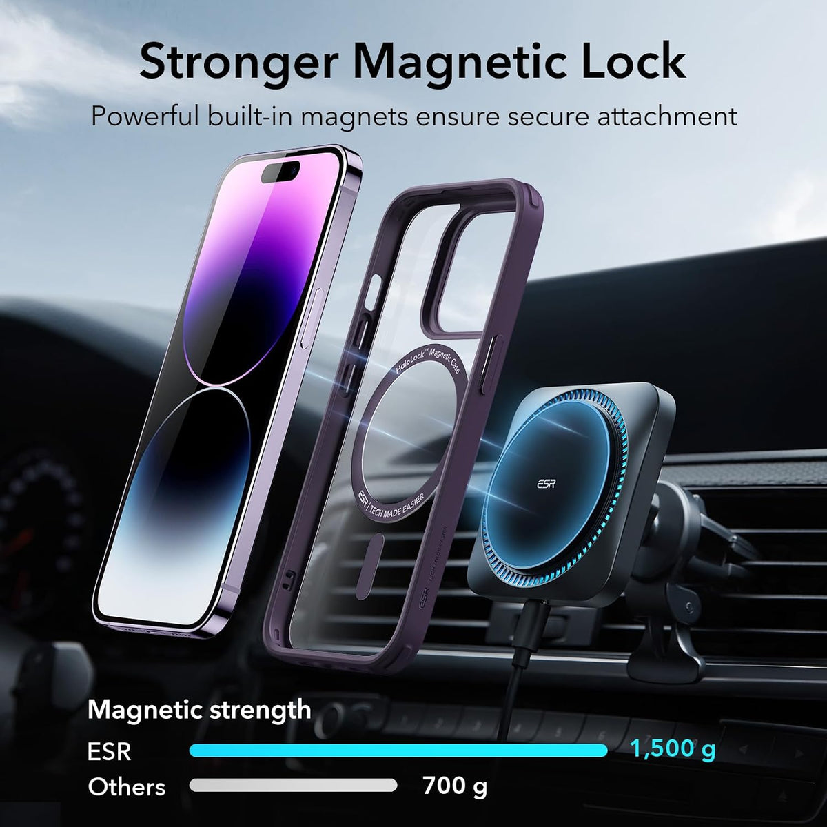 ESR for iPhone 14 Pro Max Case for MagSafe, Anti-Yellowing, Clear Purple | Ultra Slim, 3X Military-Grade Drop Protection, Magnetic Phone Case, Impact Absorbing, Resists Scratches