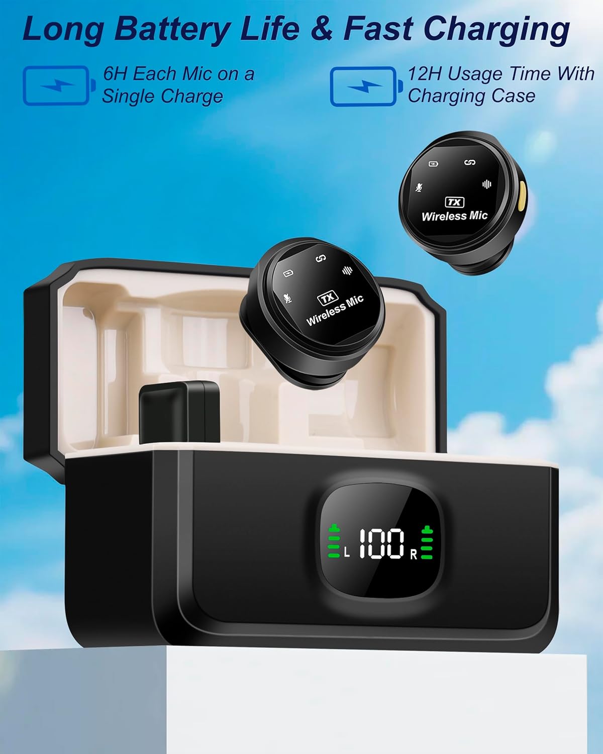 Mini Microphone for iPhone,Wireless Microphone with AI Noise Cancellation, Plug & Play, Up to 24-Hour Total Use with Charging Case, Ideal for TikTok, YouTube, Vlogging & Live Streaming