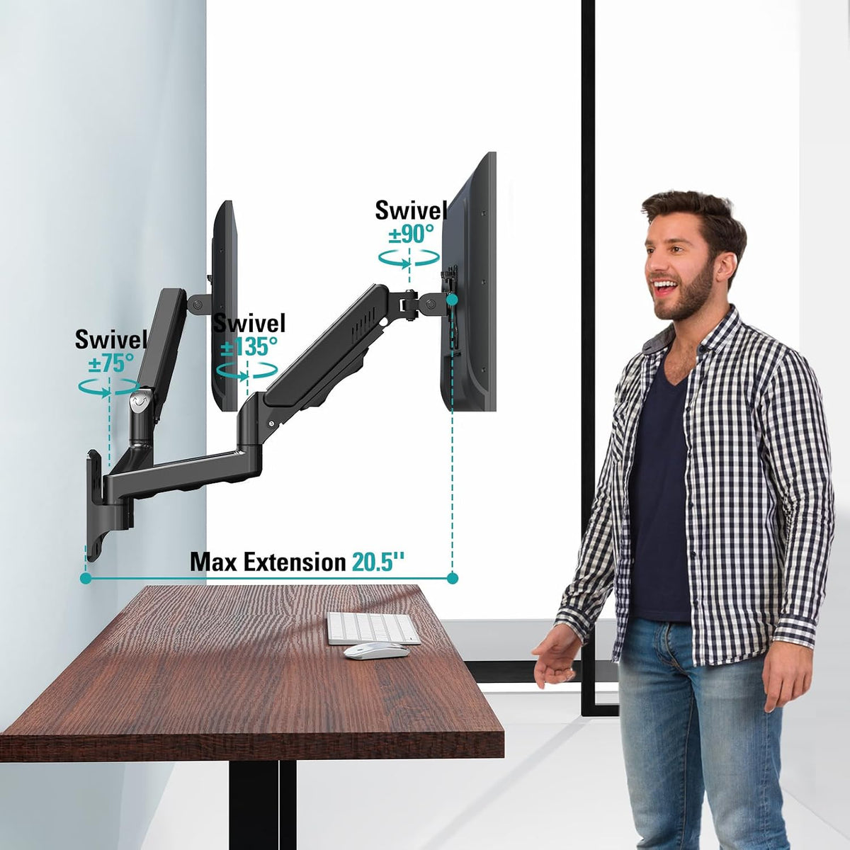 Dual Monitor Wall Mount for 13-32" Computer Screens