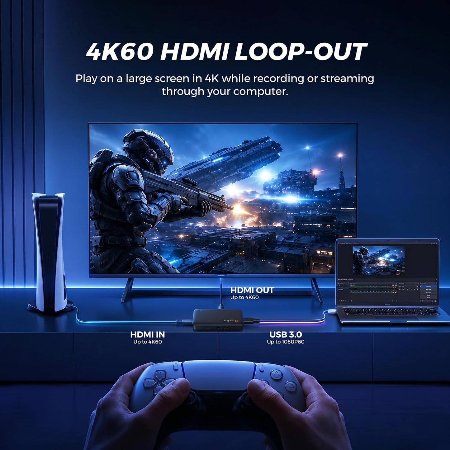 CCD10 Capture Card for PS5, PS4, Xbox, Switch and DSLR Cameras | 1080p60 USB-C 3.0 Capture, 4K60, 2K120 or 1080p240 Passthrough, Low Latency, 3.5mm Mic Input, OBS, Windows/Mac/Linux Support