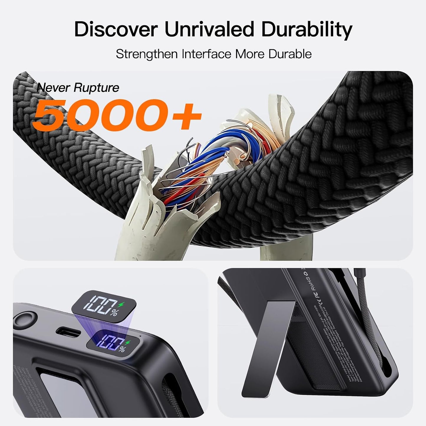 No More Forget Cables! 10000mAh Ultra Slim Magnetic Power Bank, Built-in USB-C & iPhone Cable, 20W Portable Charger with Foldable Stand, for iPhone 17/16/15/14/13/12 Series
