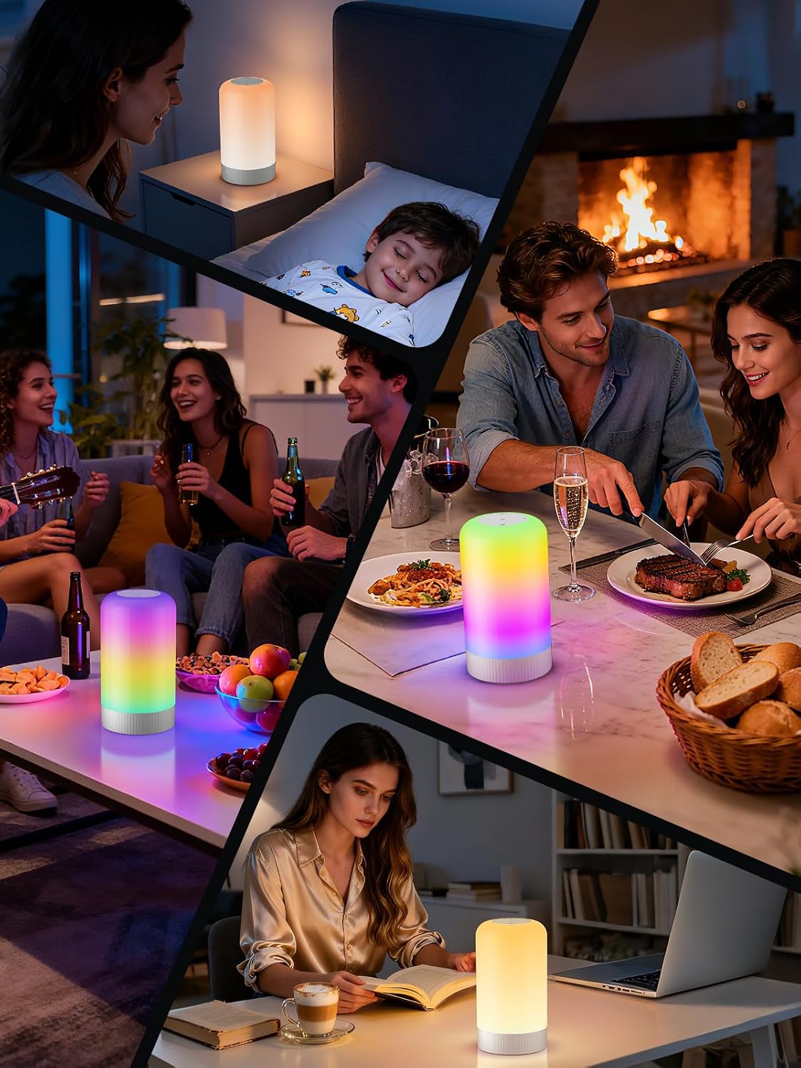 RGBICWW Smart Table Lamp, Touch Bedside Lamp with App Control, LED Desk Lamp with Music Sync, 30+ Scenes &amp; 16M Colors, Color Changing Lamp for Bedroom Living Room Gaming Dimmable Night Light, White