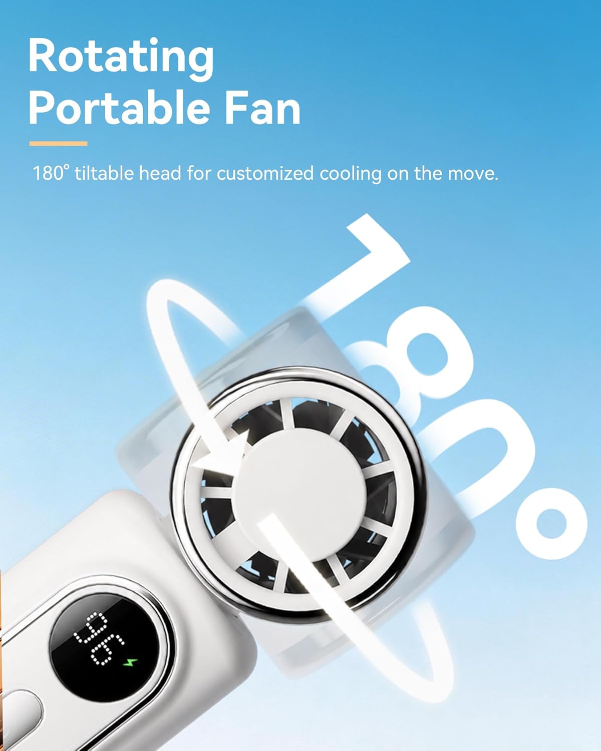 Mini Clip on Fan Handheld, 3000mAh Rechargeable Portable Fan with LED Display, 3-in-1 Personal Cooling Fan, 2 Speeds Quiet USB C Fan for Stroller Desk Travel Camping Office for Women Men Kids, White