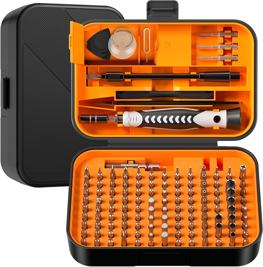 Precision Screwdriver Set, 130 in 1 with 120 bits Repair Tool Kit, Magnetic Screwdriver Set with mini built-in box for Electronics iPhone Jewelers Game Console (130-IN-Orange)