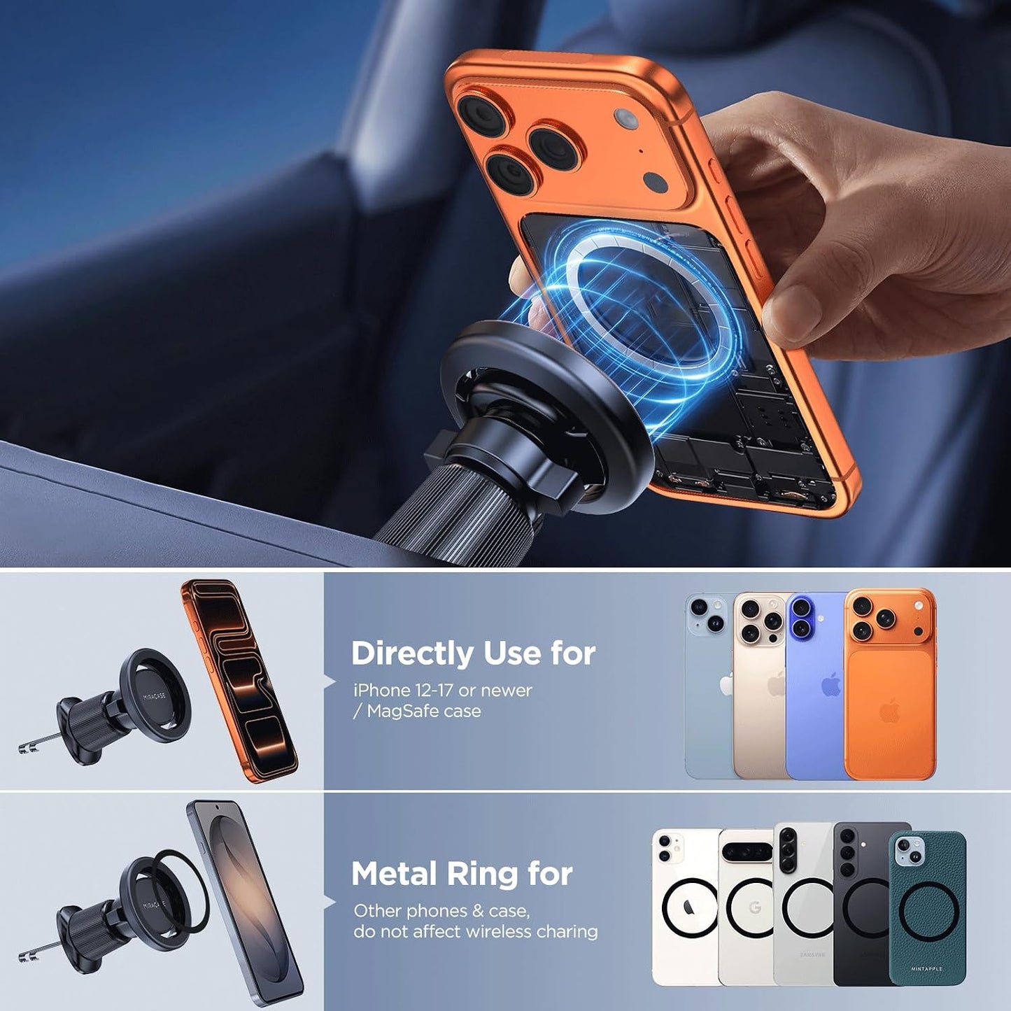 Miracase Car Phone Holder for Magsafe [Strong Magnets] Magnetic Phone Holders for Your Car, 360°Adjustable Air Vent Hands Free Cell Phone Mount Cradle Fit iPhone 17-12 & All Smartphones, Black