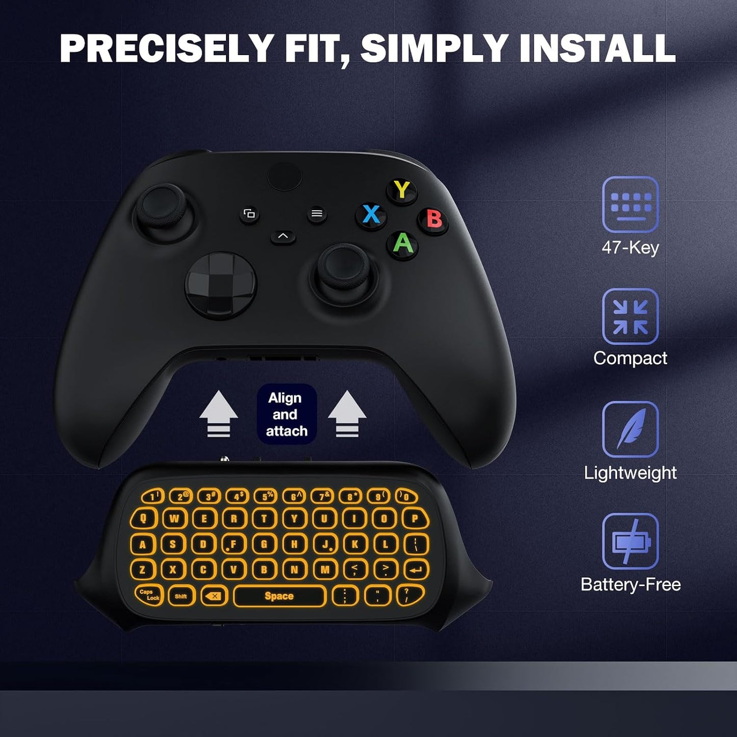 MoKo RGB Backlight Keyboard for Xbox One Controller | Wireless Chatpad with Headset & Audio Jack, Xbox Accessories fit Xbox One/One S/ Elite/2, Series X/S, 2.4G Receiver Included